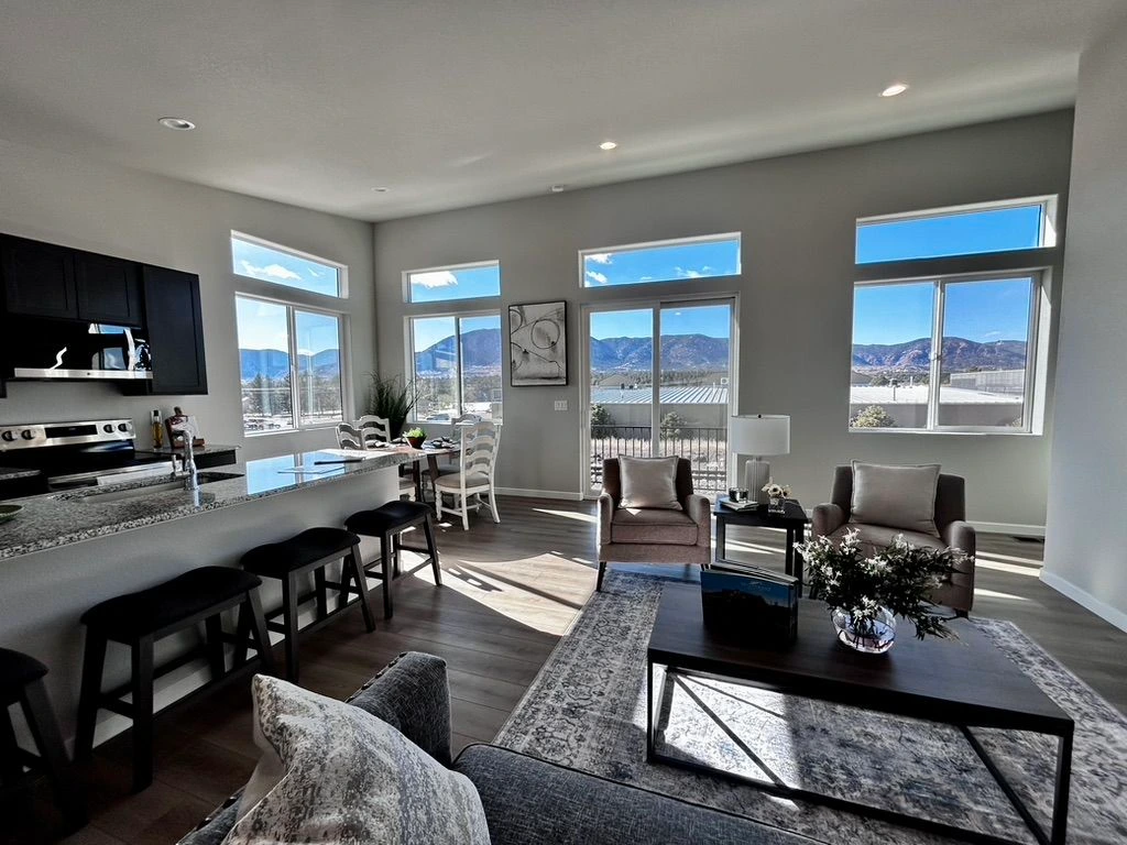 Great room with mountain views